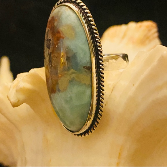 Caribbean Larimar statement Handcrafted ring - Picture 4 of 6